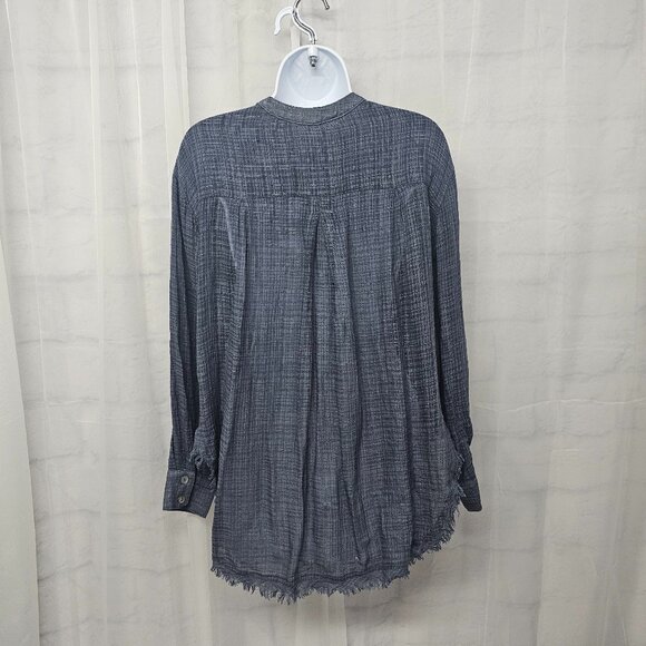 Free People Blue Plaid Blouse Peasant Boho Fringe Festival Grunge Hippie S - Picture 7 of 12